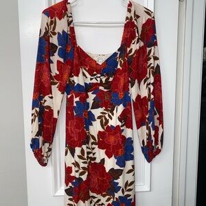 Maurices Red and Blue Floral Long Sleeve Dress